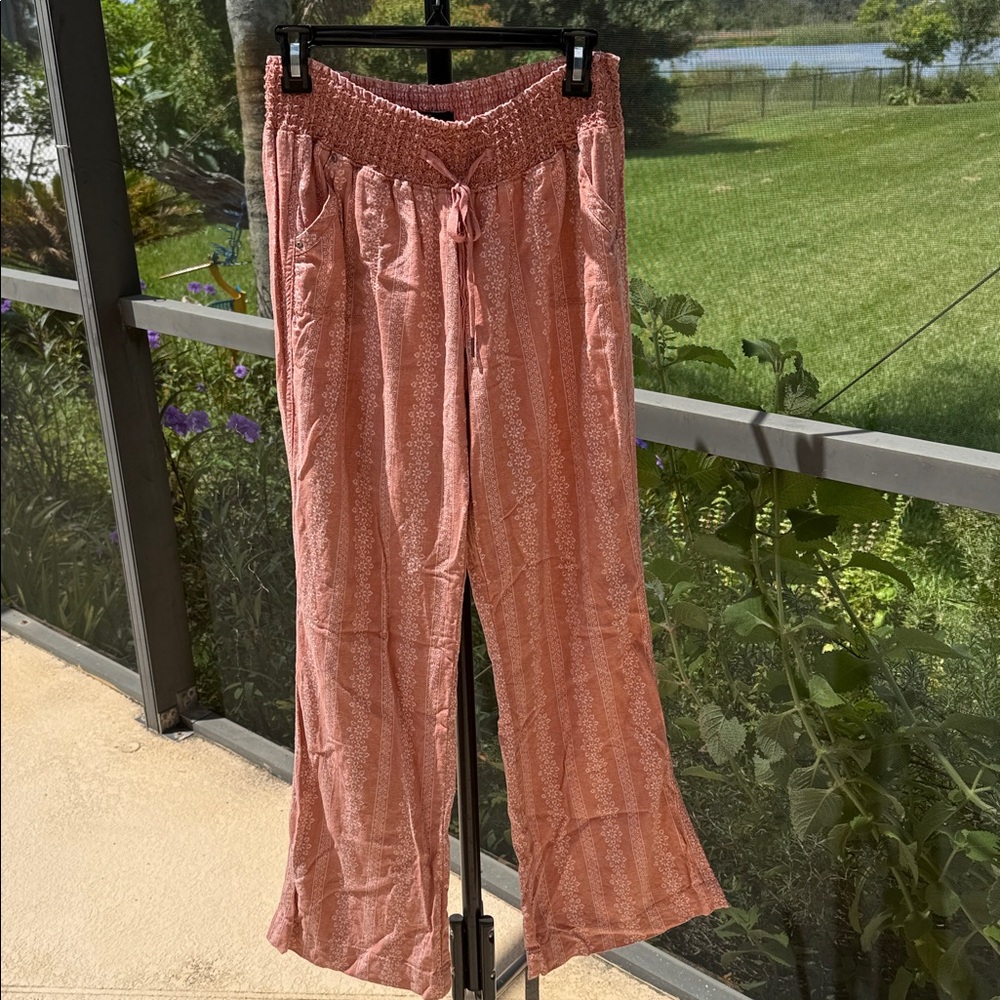 REWASH XL linen blend pull up pants peach and creme